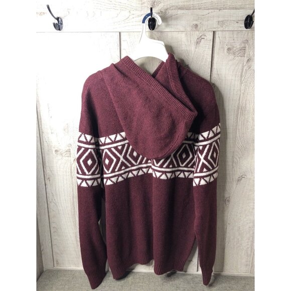 Mens Goodfellow & Co Burgundy Hooded Jacquard Pullover Sweater Shirt Size Large - Picture 2 of 5